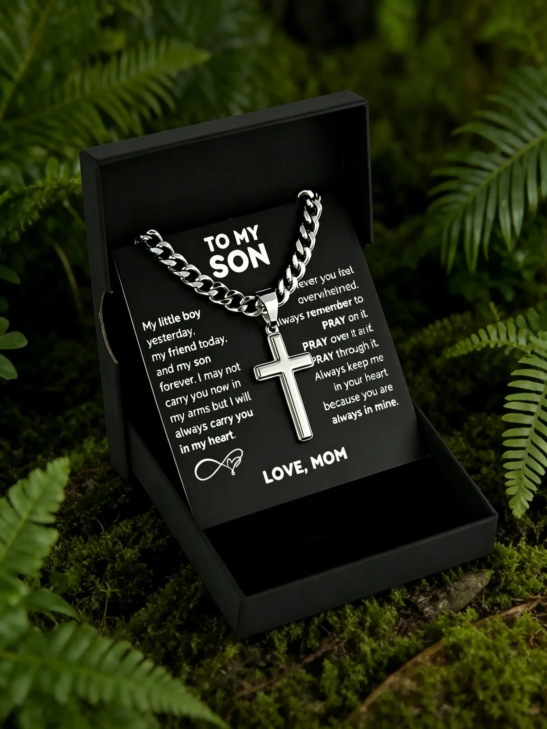 Stainless Steel Cross Necklace for Son, Perfect Gift for Birthday, Valentine's Day, Christmas, Includes Card Box, Customizable Jewelry