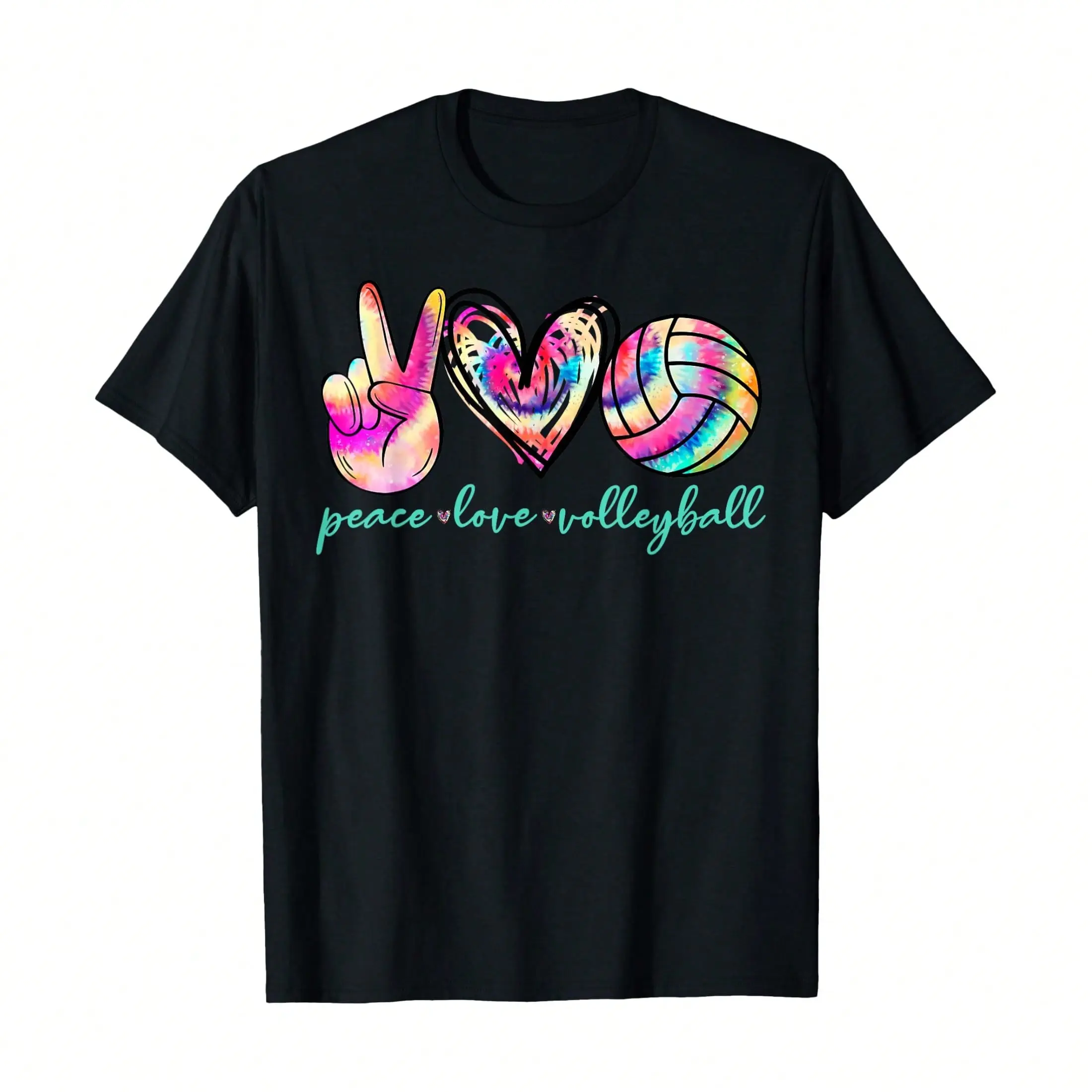 Peace Love Volleyball Player Tie Dye Style Women Teen T-Shirt, Women's 100% Cotton Relaxed T-Shirt, Summer Outfits For Women, Vacation Outfits, Soft Breathable Daily Outdoor Travel Must-Have