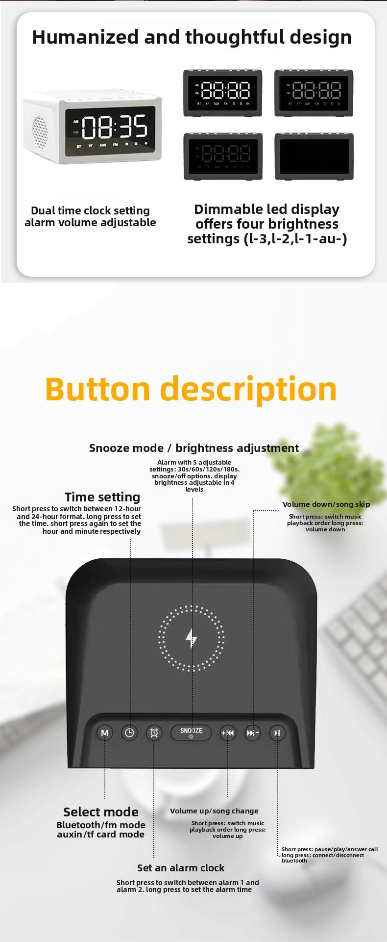 20W large screen wireless charging speaker, clock alarm clock Bluetooth speaker, hotel desktop multifunctional wireless speaker