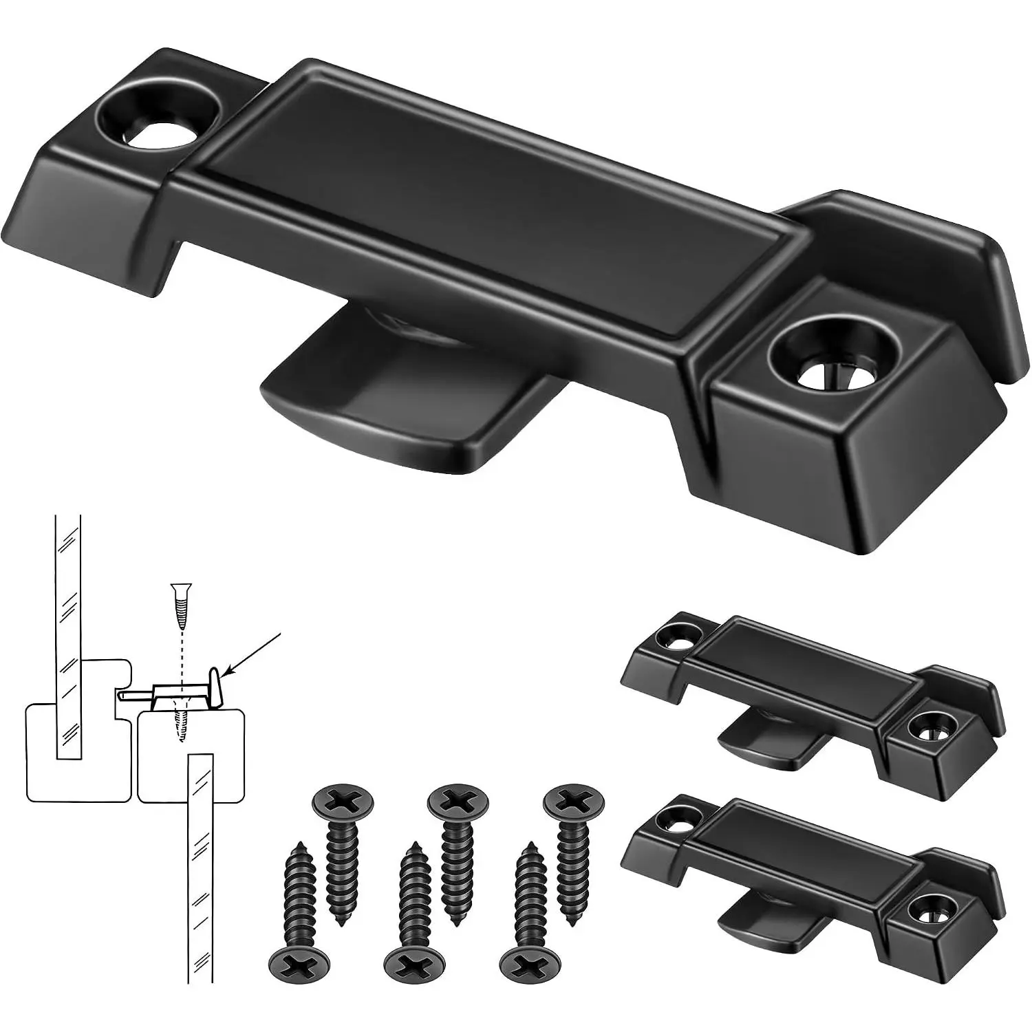 3 Pack Window Sash Locks Compatible with -Line F2590, Black | 2-1/4" Hole Centers, 3/8" Latch Projection, for Vertical & Horizontal Sliding Windows, Additional  , 6 Screws