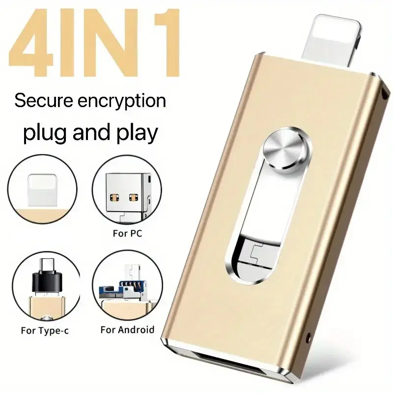 USB 3.0 Flash Drive For iPhone & Type-C & Android Phones & PC, 4 in 1 Ultra-Fast Memory Stick 64GB 128GB 256GB 512GB 1TB External Storage Capacity, Photo Stick Pen Drive Thumb Drive - Valentine's Day, Birthday & Christmas Gifts!