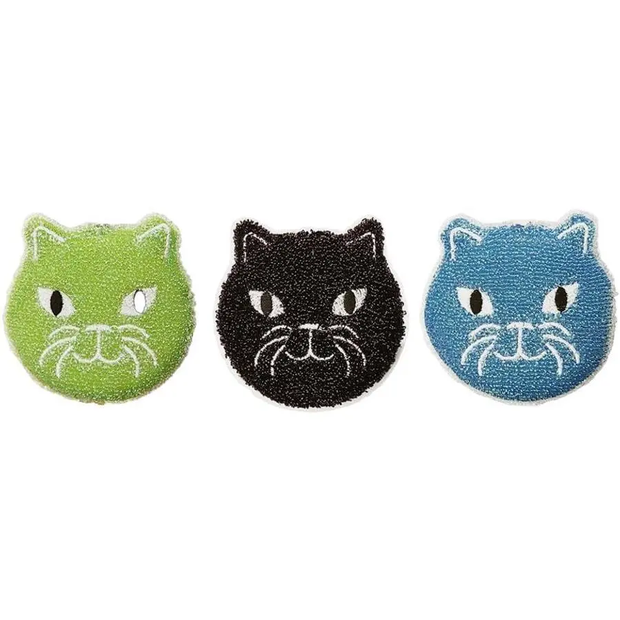 Reusable Cat Scrub Sponge – Cleaning Supplies for Kitchen, Home Essentials – Fun Gifts for Kids & Adults – Set of 3
