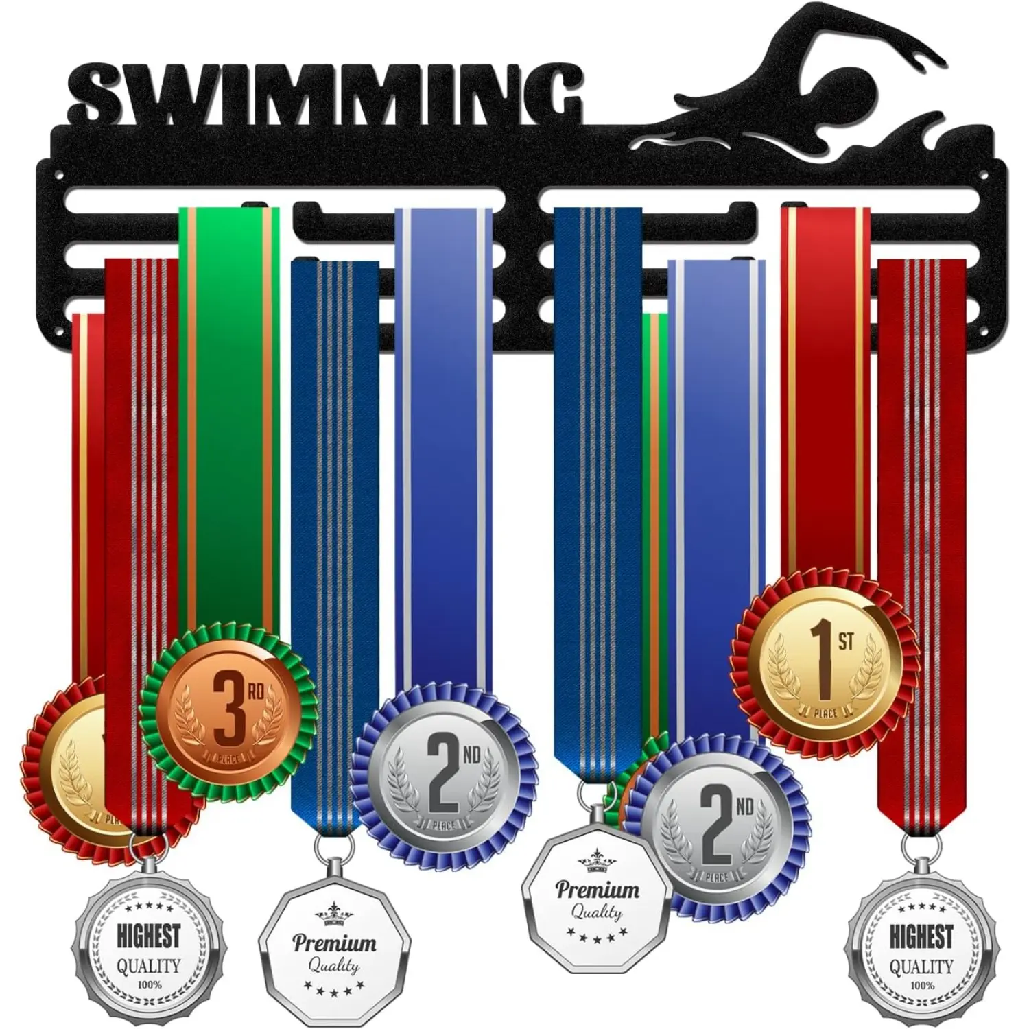 Swimming Medal Holder Display Hanger Rack Frame for Sport Race Metal Medal Hanger for Swimming Competition, 15.75x6Inches