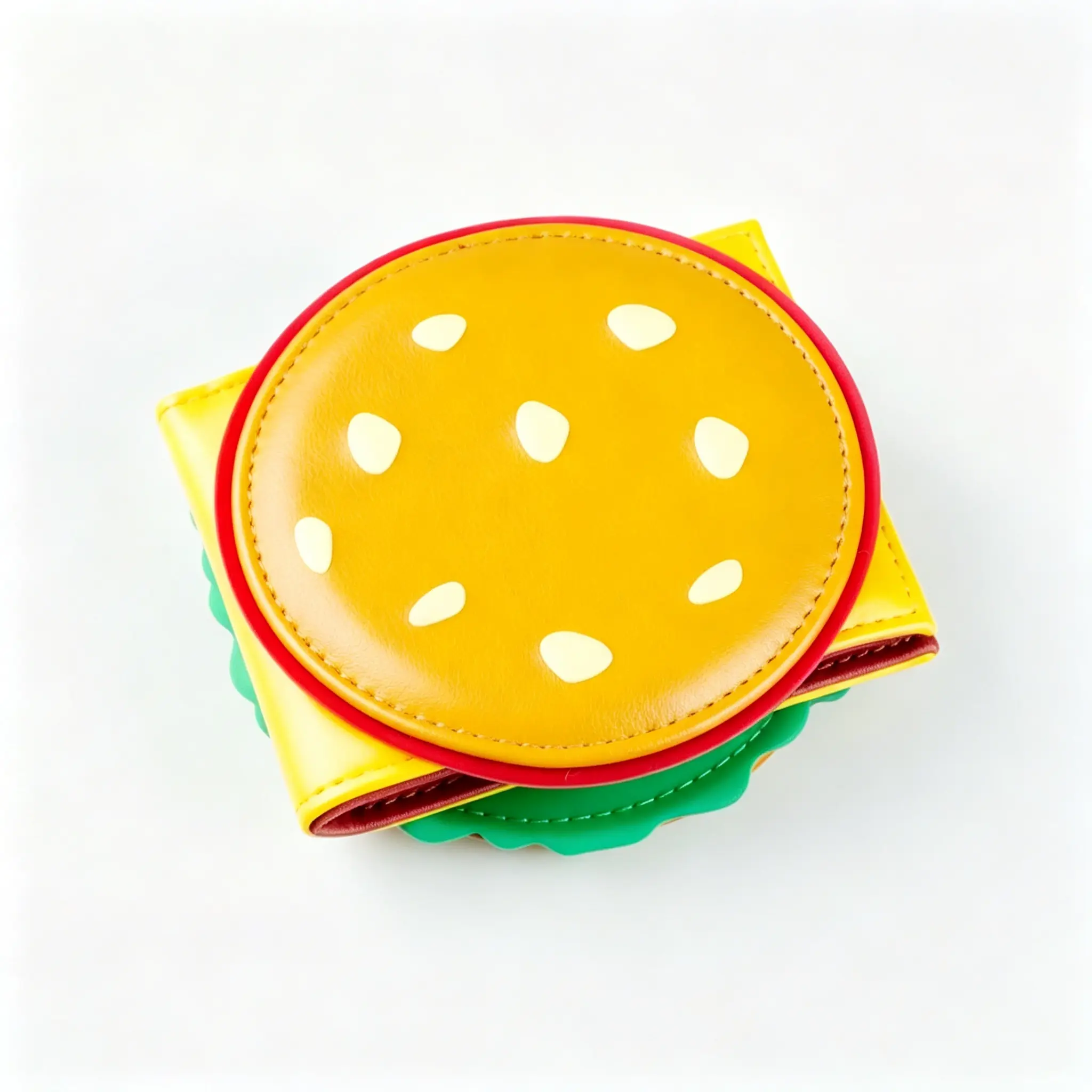 Cute Hamburger Shaped Bifold Wallet, Colorblock Leather Card Holder, Kawaii Compact Purse For Women And Girls, Versatile Daily Casual Accessory For Cash And Cards