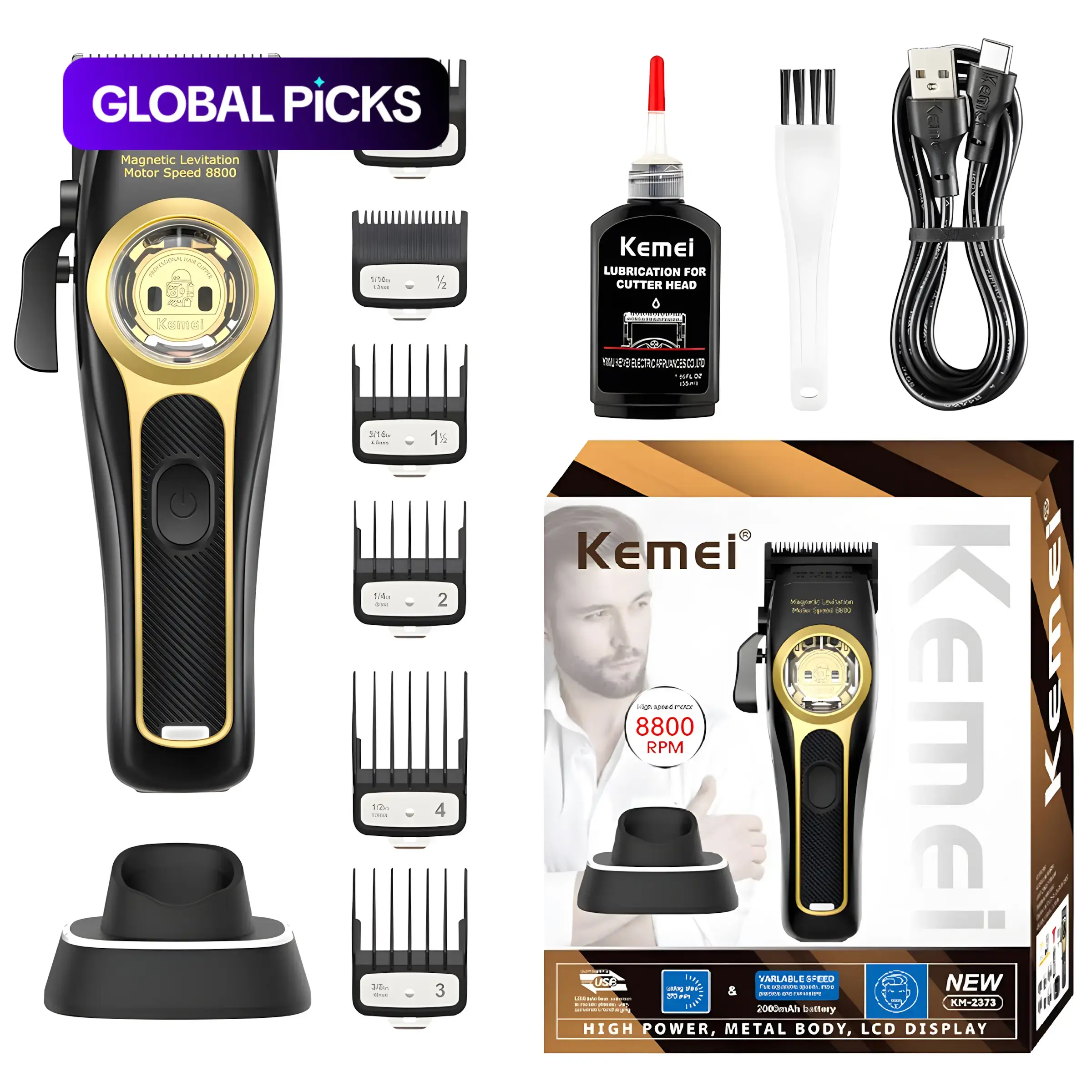 Electric Hair Clipper, Cordless Hair Clipper, Barber Hair Clippers, 1 Box Rechargeable Hair Trimmer with Charging Cable & Base, Professional Hair Trimmer for Men, Wireless Haircut Tool