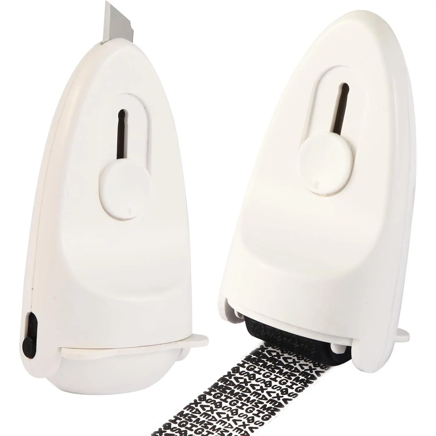 Privacy Protection Roller Security Stamp 2-Pack - Compact Security Tool for ID Document Mail Privacy with Adjustable Ink Built-in Cutter Flip Cover (White)