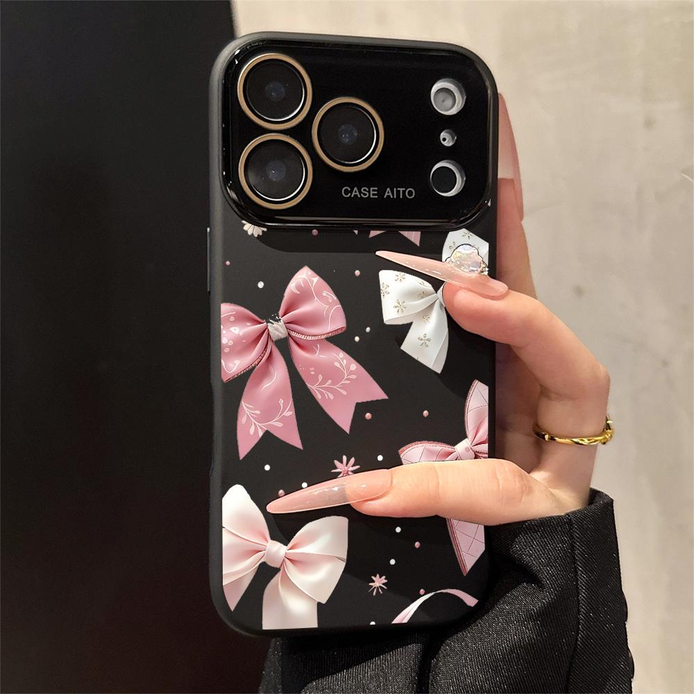 Bow Phone Case, Elegant Style, for compatible with iPhone 17/17pro/17promax/17Air/iphone16/16pro/16plus/16promax/15/15promax/15pro/11/12/13/14promax/12mini/13mini/11pro/11promax/12pro/12promax/13pro/13promax/14pro/14promax, Cute Bows and Pearls Present, F