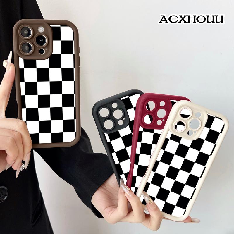 Case for iPhone 17 16 E Pro Max 15 Plus 14 13 12 11 XS XR Checkerboard Anti-Scratch Shockproof Soft Silicone Protective Cover