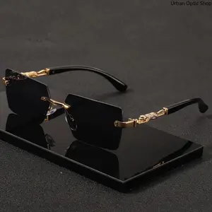 XUH Rimless Rectangle Sunglasses, 1pc Metal Rimless Unisex Fit Shades with Luxury Gold Accents, Modern Trendy UV400 Protection for Beach & Travel, Metal Rimless Sunglasses