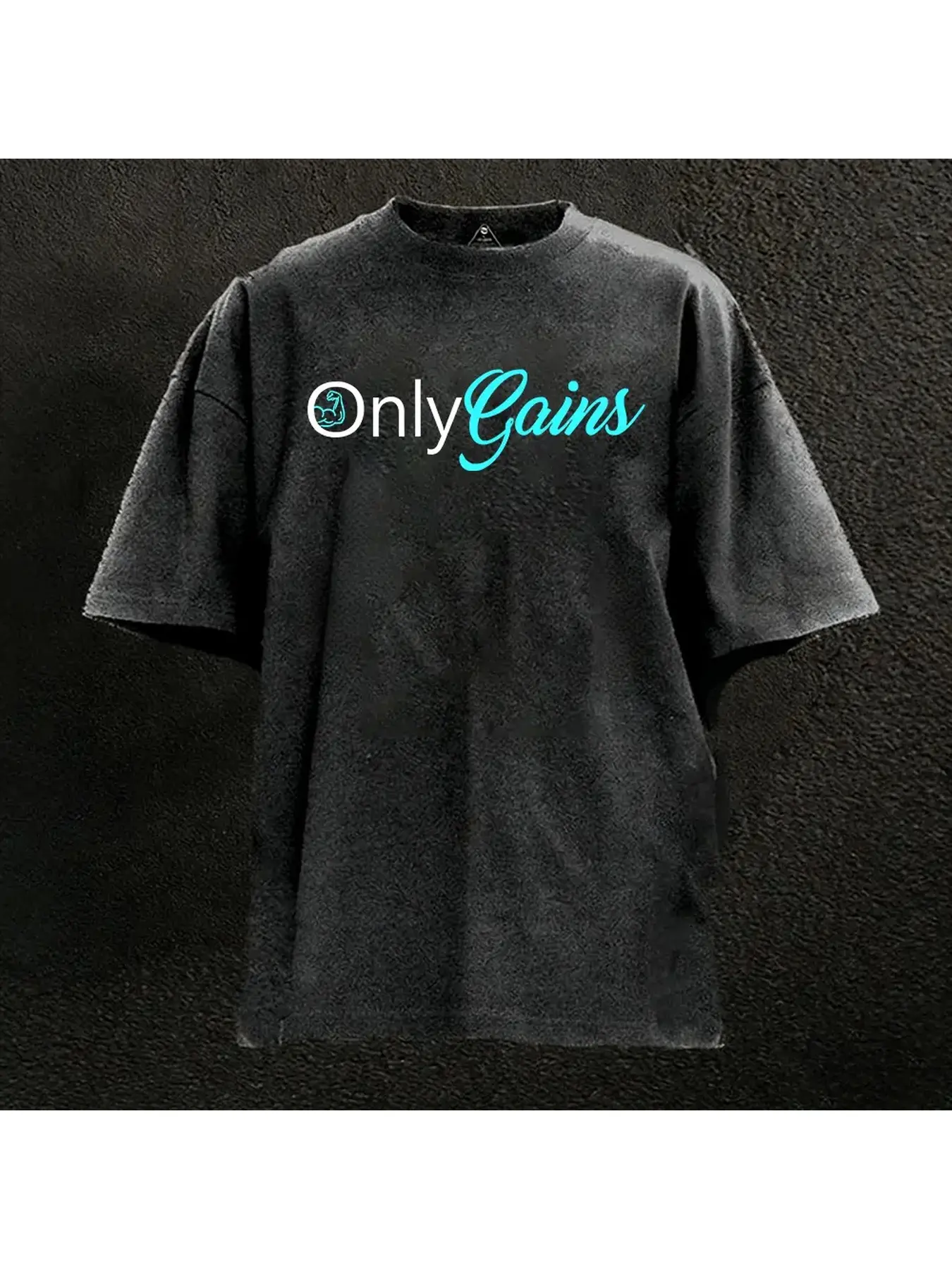 Only Gains Fitness Quote Graphic T-Shirt Vintage Washed Black Oversized Anime Tee, Perfect Gift Cool Shirts,Graphic Washed Oversized Tees for Men & Women,Summer Round Neck Short Sleeve ,Sports Shirt,Workout T-shirt
