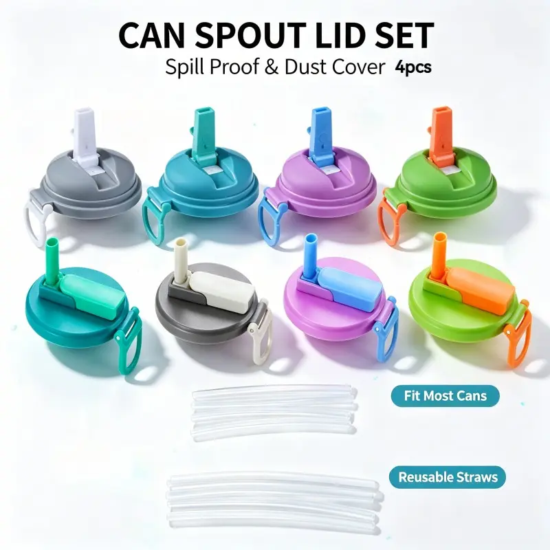 PopLid Soda Can Lids 4/8-Pack (4 Colors) - BPA-Free Reusable Can Covers, One-Click Open, Leakproof & Airtight Seal to Keep Drinks Fresh ,SummerVibes