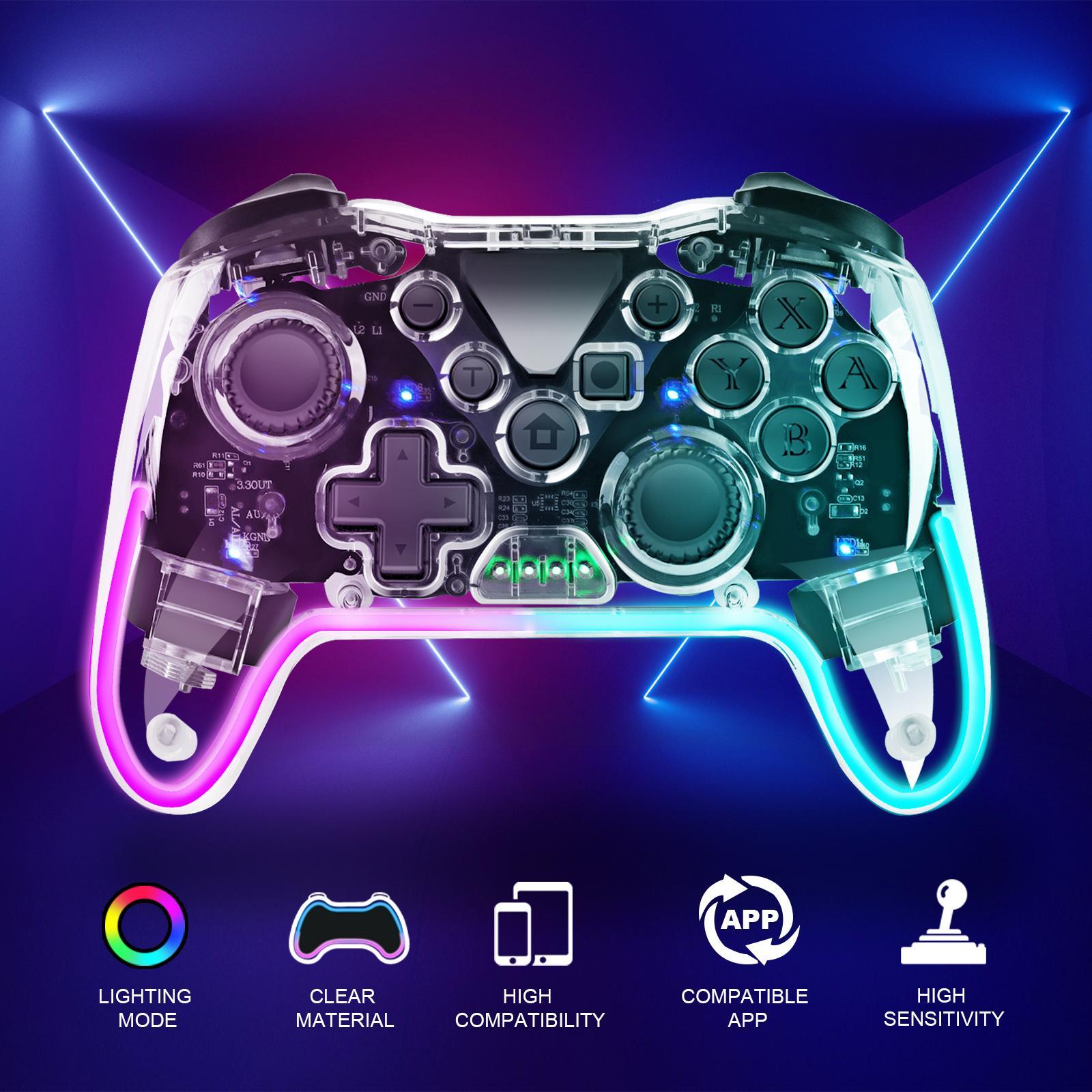 NS015 Wireless Gaming Controller, 6 Axis Dual Vibration BT Game Controller, Creative RGB Breathing Light Game Controller for Nintendo/Android/PC