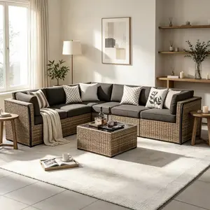 [2 Packages Shipping] Patio Furniture Sets, 7-Piece Outdoor Patio Furniture with Thick Cushions, Wicker Outdoor Conversation Set Sectional Sofa for Backyard, Poolside, Garden