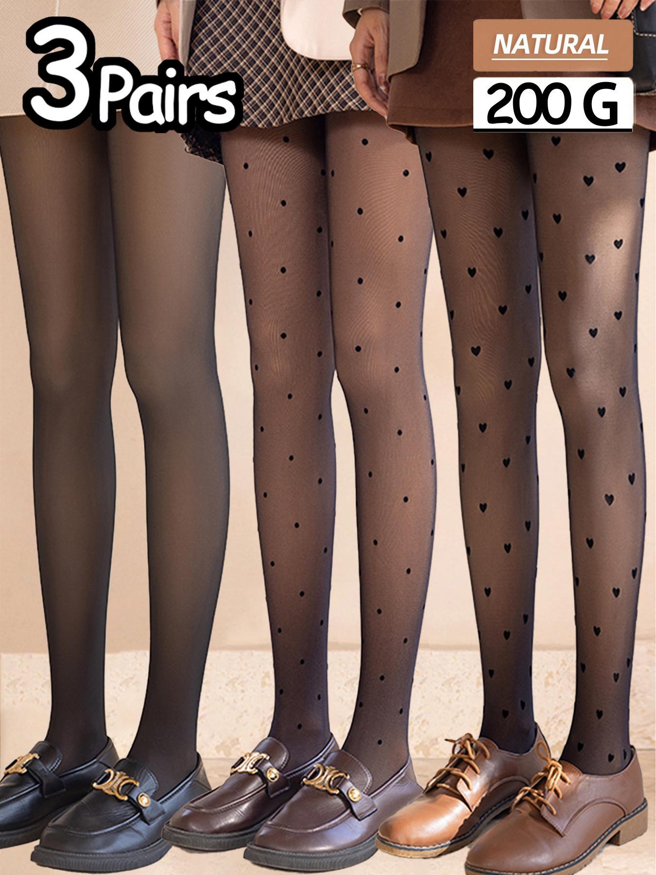Women's Solid Color Heart Print Thermal Lined Tights, Casual Comfy Warm Pantyhose for Fall & Winter, Women's Tights for Daily Wear