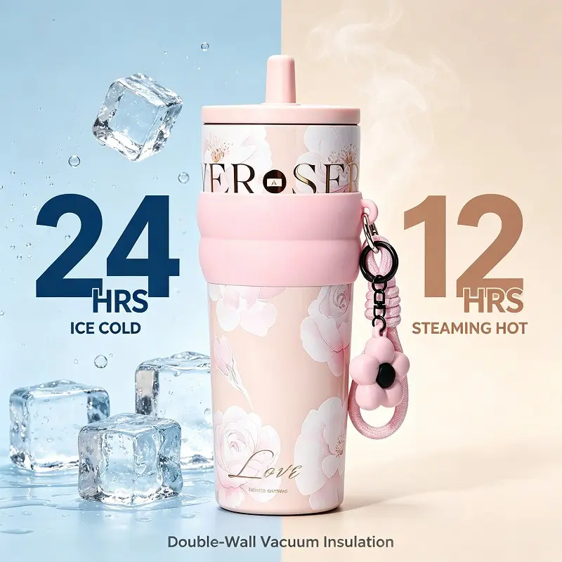 24oz Insulated Travel Mug Leakproof, Double Wall Vacuum Tumbler with Flip Lid, Keeps Drinks Hot, Commute Office Cup