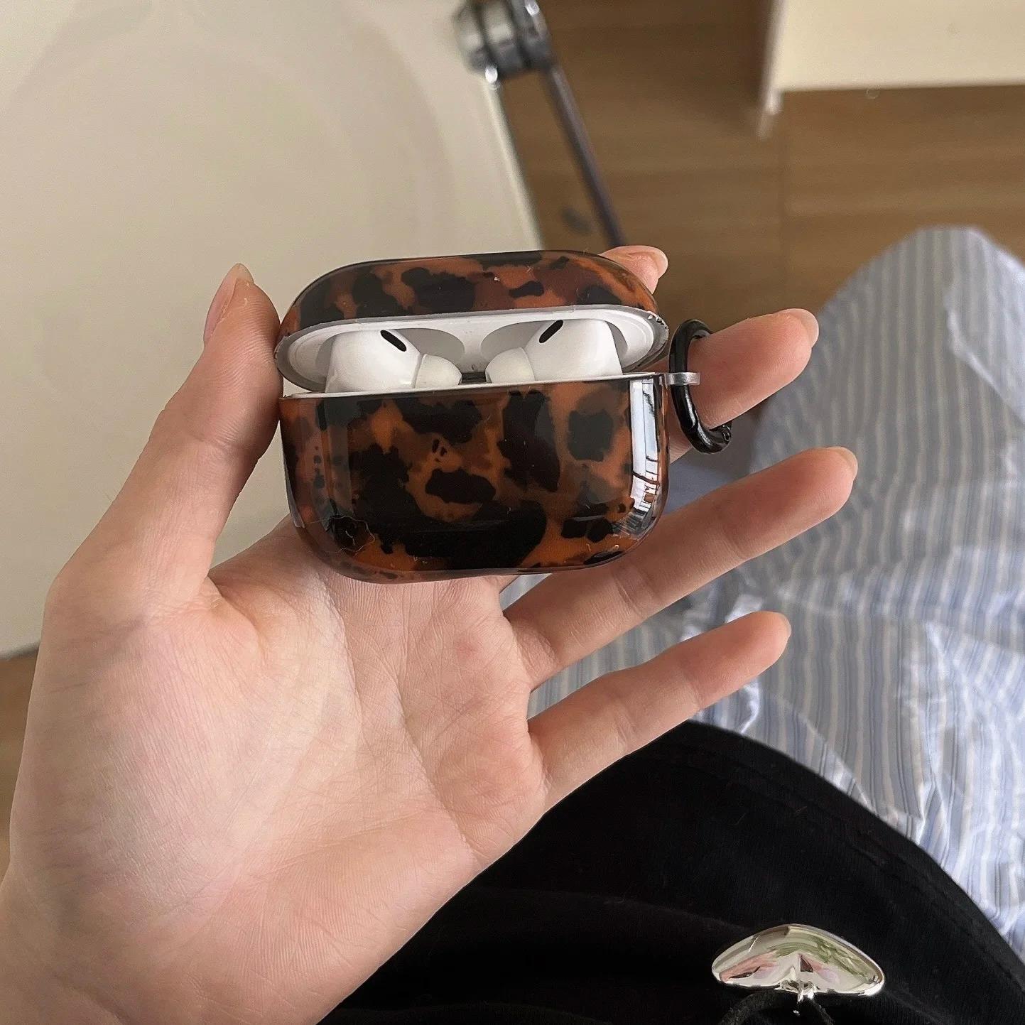 Stylish Tortoiseshell Amber Glossy Protective Case, Shockproof Anti-Scratch Hard Cover Compatible with Multiple Wireless Earbud Models for Daily Carrying and Protection