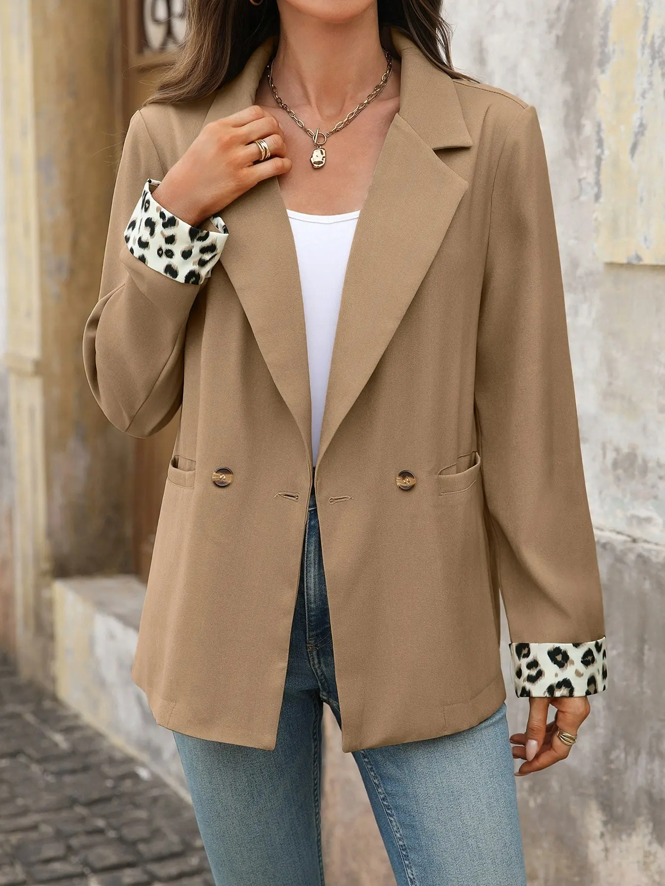 Vintage Leopard Print Patchwork Commuter Suit Jacket for Women, Stylish Office Wear, Trendy Business, Elegant Daily Dressing