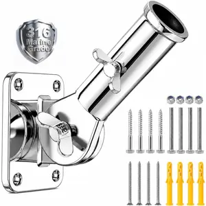 180° Adjustable Flag Pole Holder 316 Stainless Steel Marine Grade Heavy Duty Flag Pole Mount FlagPole Bracket for Outside House, Garden, Boat, Truck(Mounting Hardware Included)Fits 1" Flag Pole
