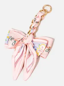 Elegant Bow Floral Silk Bag Pendant, Gold Chain Snap Clip Handbag Charm, Stylish Girly Purse Ornament for Summer Daily Decor, Purse Charms