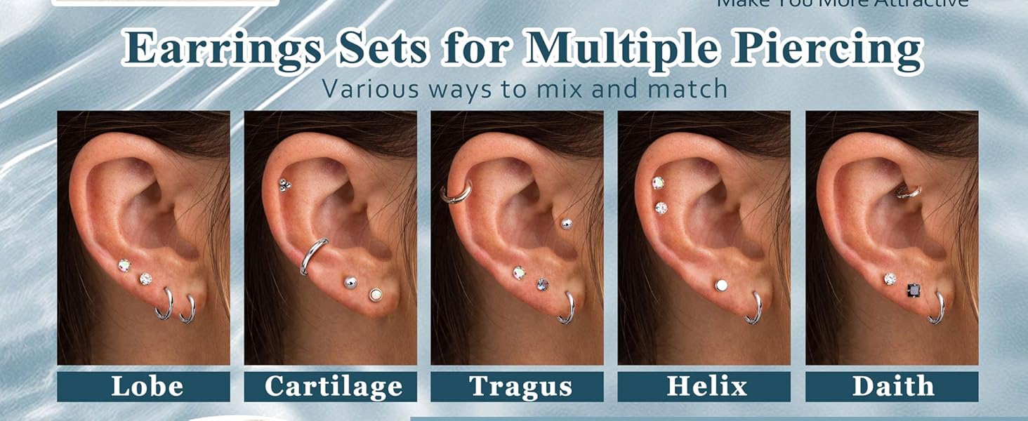 Jstyle Hypoallergenic Flat Back Stud Earrings for Women Men Surgical Stainless Steel Earrings for Sensitive Ears Small Stud Hoop Silver Gold Black Earrings Cartilage Earring Set for Multiple Piercing