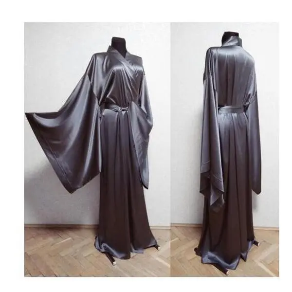 Women's Elegant Winter Silk Long-Sleeve V-Neck Sheer Kimono Robe - Pregnant Lady's Loungewear, Sleepwear, Women's Clothes