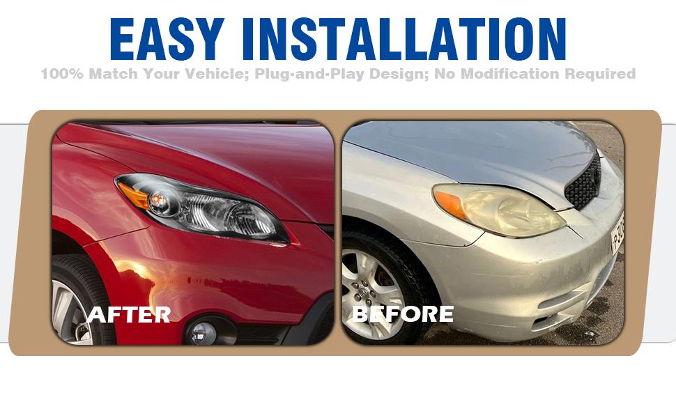 Headlight Assembly Compatible with 2009-2013 Toyota Matrix, Headlamp w/Bulbs Black Housing Amber Reflector Pair Left and Right # TO2502184, TO2503184