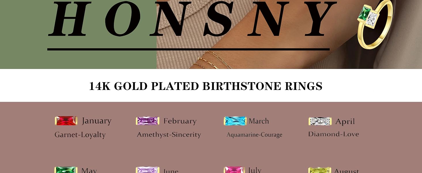 Gold Birthstone Rings for Women Non Tarnish 14K Gold Plated Adjustable Emerald Ring Cubic Zirconia Gemstone Promise Ring for Her Engagement Personalized Waterproof Jewelry Gifts for Birthday