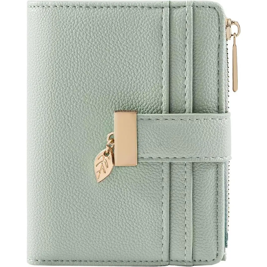 Small Wallet Women RFID Blocking Bifold Soft Leather Card Holder with ID Window Zipper  Pocket Wallets for Women Green