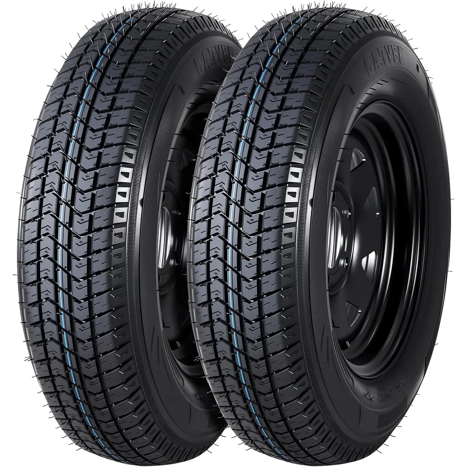 2-Pack Trailer Tire On Rim ST175/80D13 Trailer Tires and Wheels 5 Lug on 4.5 in PCD Trailer Tires with 13 in Rims Load Range C 6PR Black
