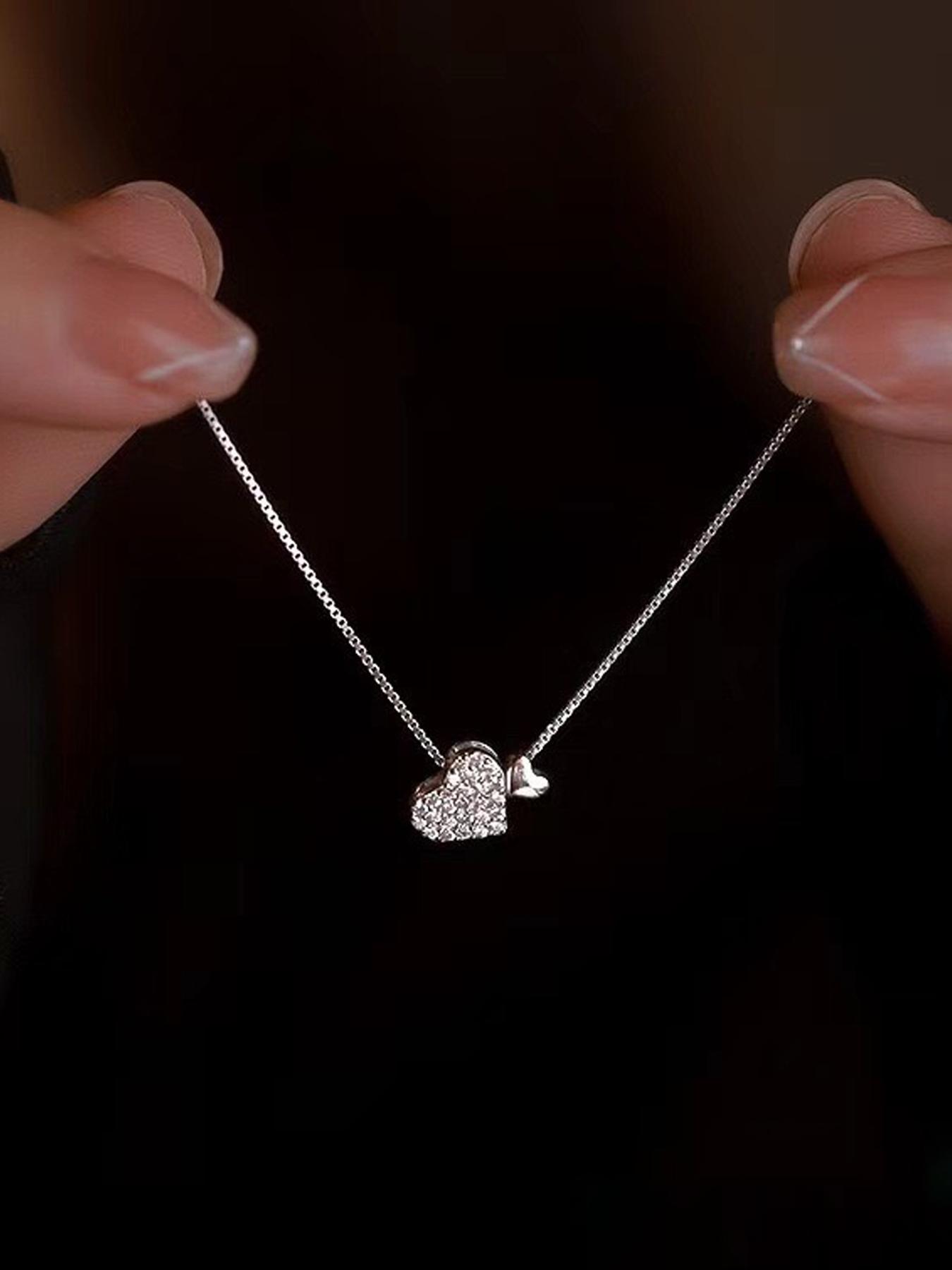 Heart Shaped Pendant Necklace for Women, Love Heart Necklace, Heart Design Necklace, Fashion Jewelry for Party, Daily Clothing Decor, Trendy All-match & Exquisite Jewelry for Birthday Gift