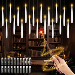 20 Pcs Floating Candles with Magic Wand Remote, Battery Included Operated Hanging LED Candles Lasting 200H, Flameless Flickering Warm Light Taper Candle Set for Xmas Festival Theme Party Decor