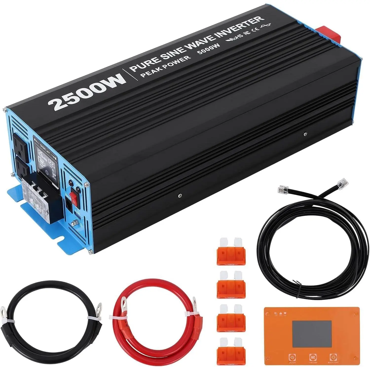 GARVEE 2500W Pure Sine Wave Inverter,1 USB Port 5v/3.4a,LCD Display&Remote Controller for Home, RV, Truck