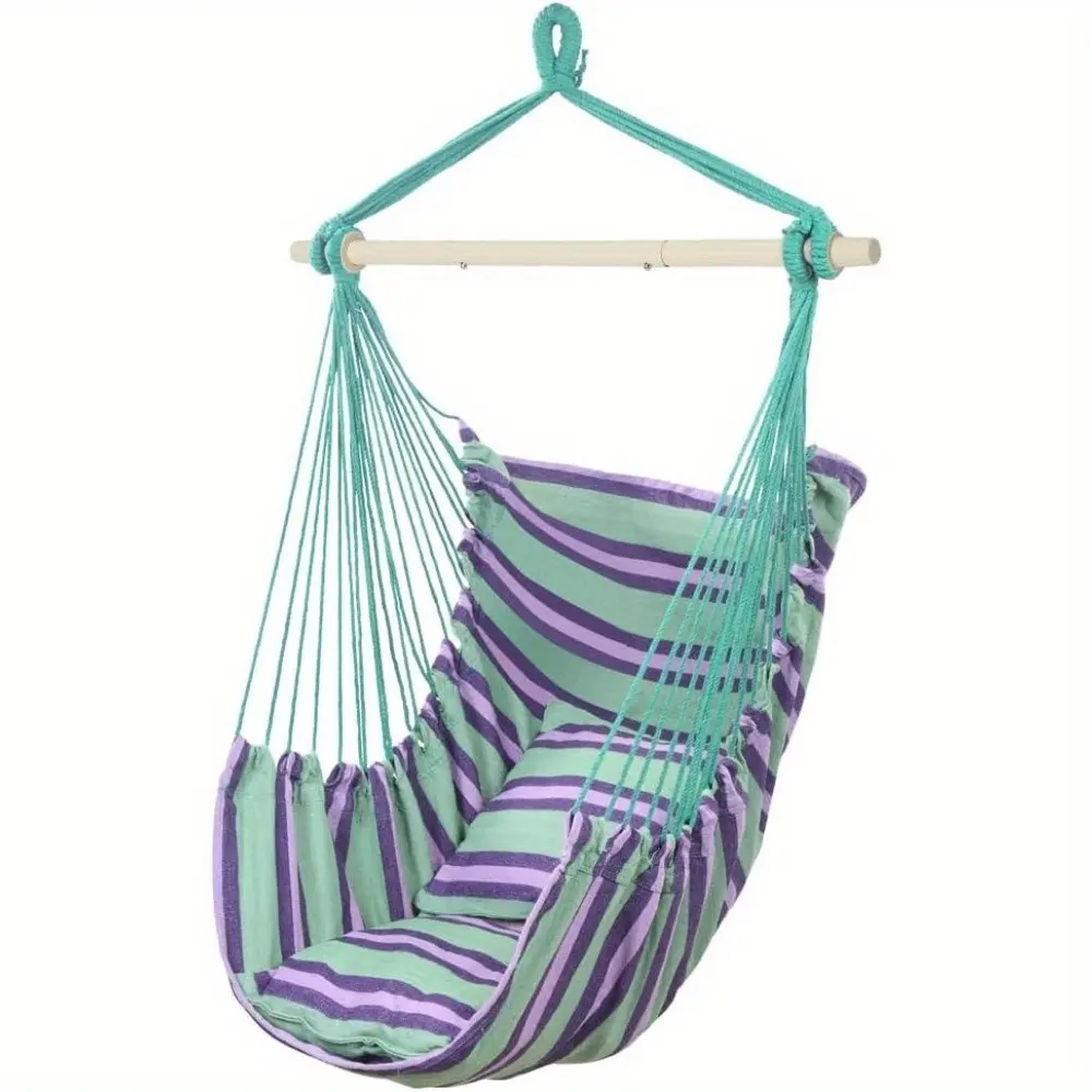 550LB Capacity Macrame Hammock Swing Chair with Steel Spreader Bar & 2 Cushions - Heavy-Duty Outdoor Hanging Chair, Macrame-Bohemian Style Rope Seat for Porch - Install (No Stand Included) - Weight Capacity