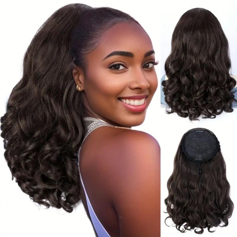 DB-Fluffy Short Curly Yaki Ponytail Drawstring Hairpiece Easy Wear Pony Tail Wig-DB