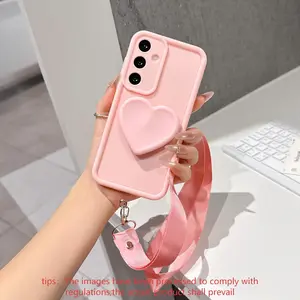 Fashionable three-dimensional love stand hanging rope phone case, equipped with detachable hanging rope, suitable for Samsung series S26/S26Plus/S26U/S23/S23U/S23PLUS/S24/S24U/S25/S25U/A05S/A13/A14/ A15//A16/A32/A33/A34/A35/A36/A37/A54/A55/A56/A52S Cover