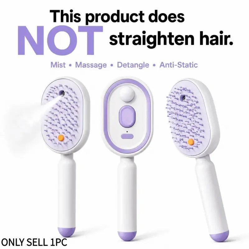 Not straightened Electric Spray Air Cushion Massage Comb, Self-Cleaning Anti-Tangle Hair Brush, Anti-Static Volumizing Scalp Massage Brush for Dry Frizzy Hair Care, No Essential Oil Included