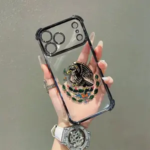 Transparent Soft TPU Smartphone Casing - Mexican Golden Eagle Badge Flag Design, 4-Angle Airbag Shockproof Anti-Drop Protector, Phone Accessories for iPhone 11 Pro Max,12,13,14,15,16,17 Pro Max (Gift Choice)