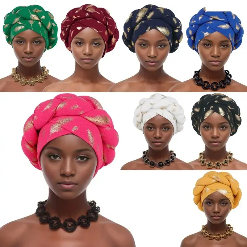 Women's Pre-Tied Braided Turban Head Wrap, Soft Stretchy Satin Head Scarf with African Bohemian Print for Daily Wear & Hair Loss, Head Scarves, Fashion Hair Scarves