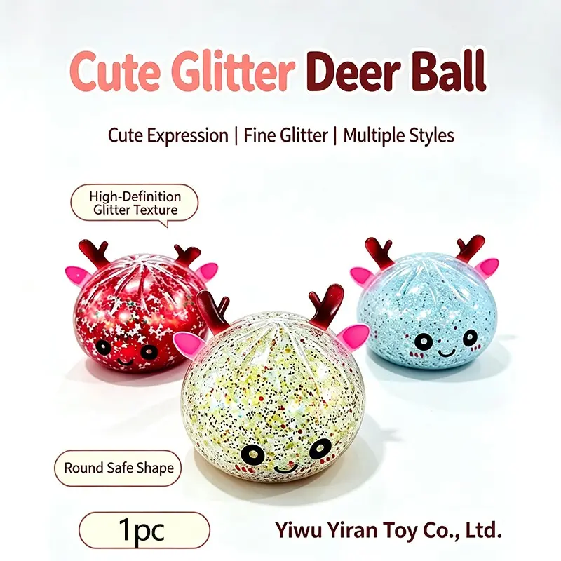 Christmas Glitter Jelly Squishy Toy, Cute Reindeer Squeeze Toy, Soft Holiday Stress Relief Toy, Kids Gifts, Stocking Stuffers, Party Favors