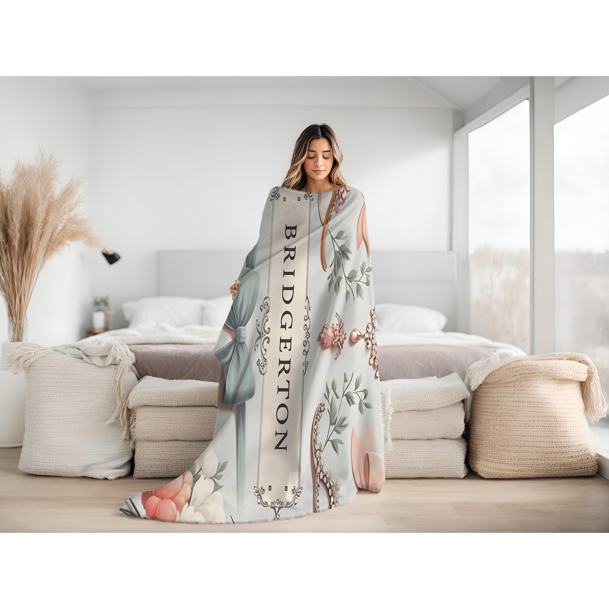 Bridgerton Grandeur Flannel Blanket Soft Lightweight Elegant Home Decor Immersive Binge Watching Exquisite Jewelry Floral Design Cozy Warmth for Bed Sofa Living Room