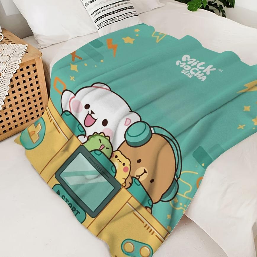 Best Halloween Gift Milk Mocha Bear Flannel Blanket Portable Machine Washable Super Soft Warm Plush Throw for Bedroom Decor