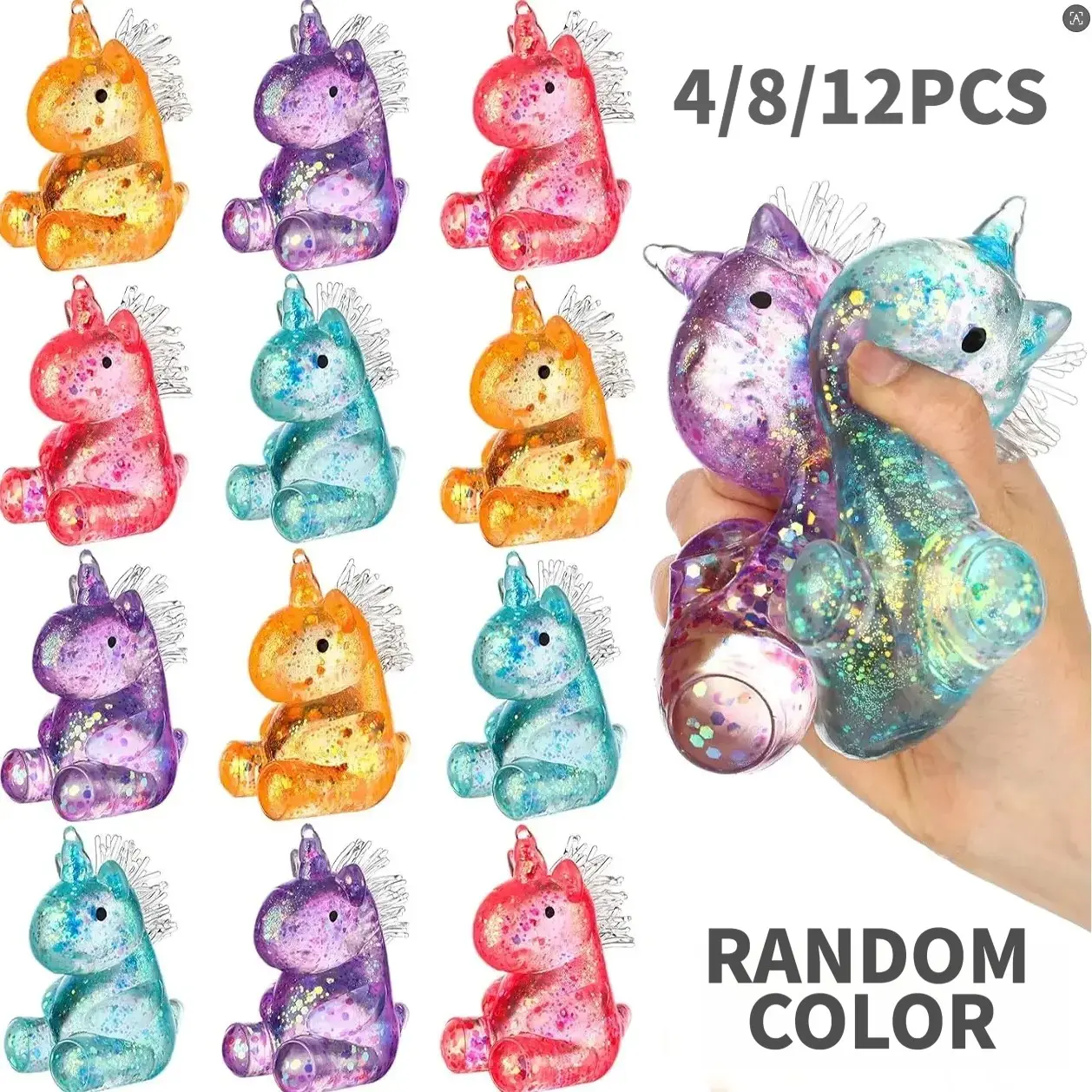 4/8/12 PCS Unicorn Maltose Fidget Toy Random Color, Sensory Stress Relief Soft Ball for Adults & Kids, Party Favor Prank Squeeze Toy, Anti-Anxiety Hand Pressure Reliever, Squishies, Cute, Children's Day Gift