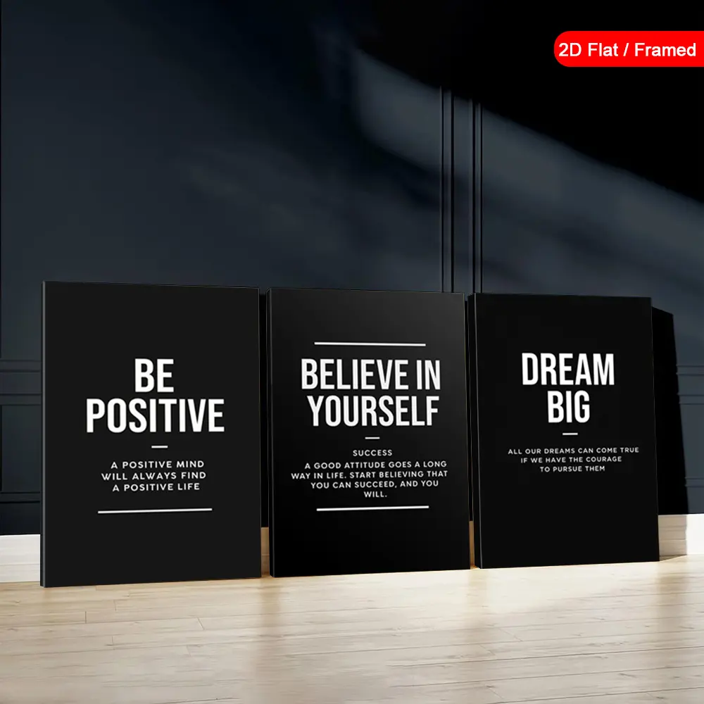 2D Flat, 3-Piece Framed Positive Energy Canvas Prints, Faith Wall Decor, Dream Big Art Prints, Inspirational Quote Wall Art, Modern Home Decor, Halloween & Christmas Decor Posters, Room Aesthetic, Gifts For Living Room And Bedroom, Framed [2D Flat], 2D Fl