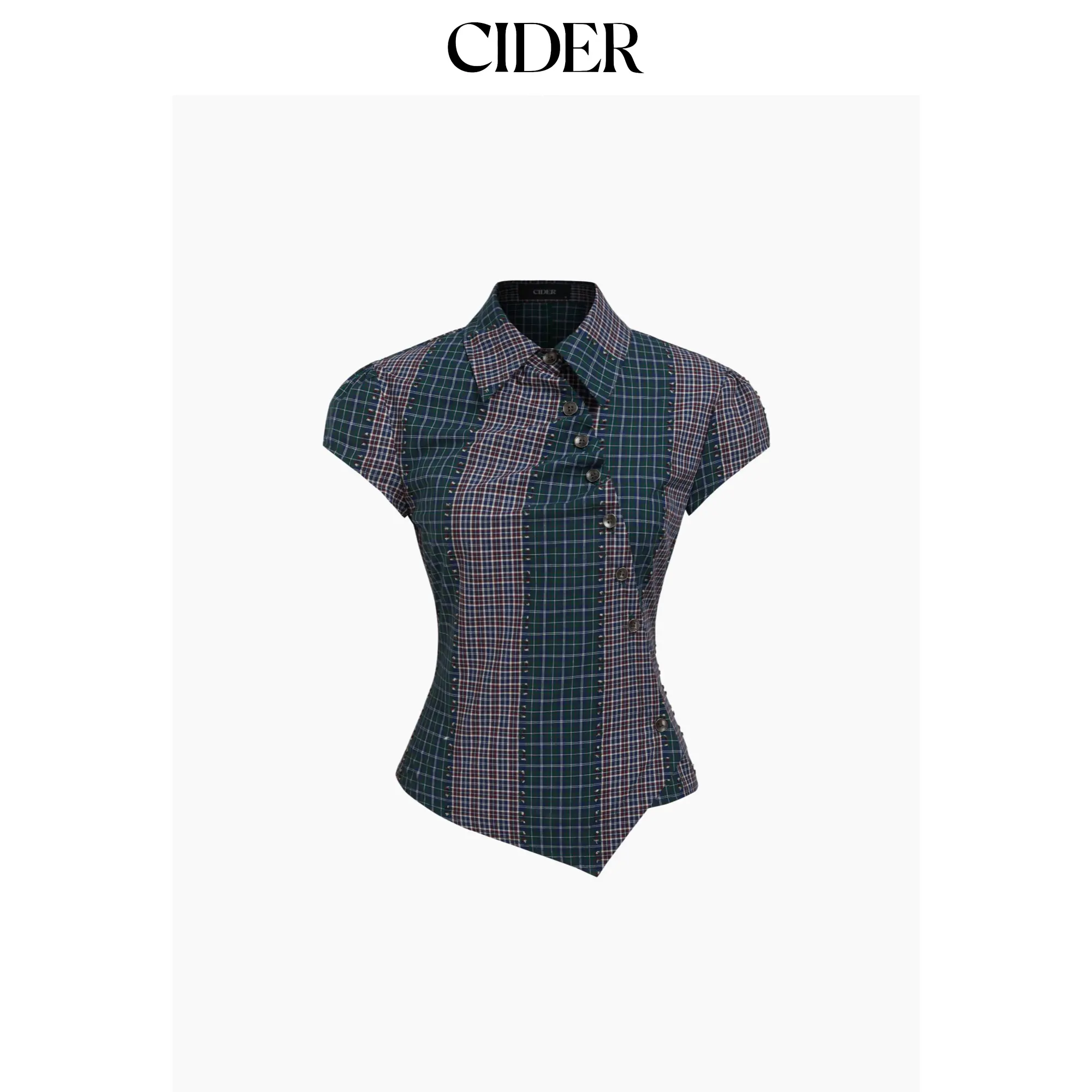 Cider Asymmetrical Button Two Tone Patched Shirt SummerWins SummerFinds