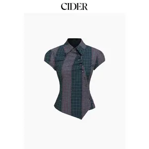 Cider Asymmetrical Button Two Tone Patched Shirt SummerWins Dealsforyou