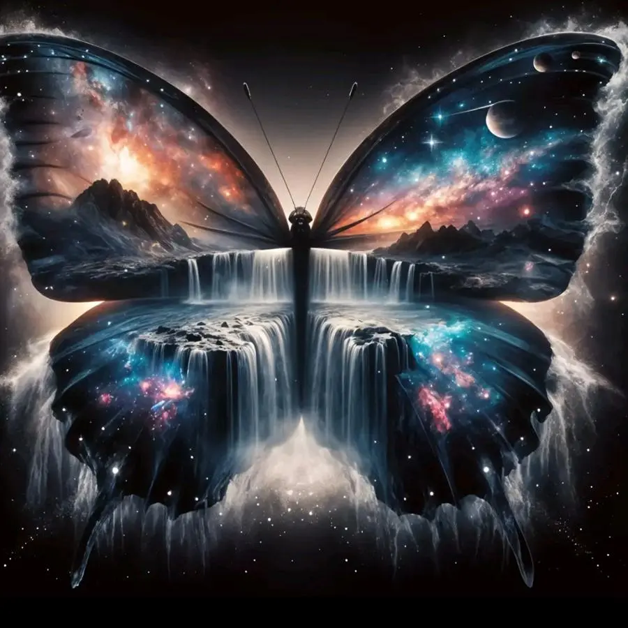 5D DIY Large Resin Diamond Art Rhinestones Kit - Cosmic Galaxy Butterfly Waterfall Mountain Pattern, Full Round & Square Drills, Waterproof, Anti-Fall, Beginner-Friendly Crafting Tool Set, Stress Relief Living Room Wall Art, Unisex Handmade Holiday Gift