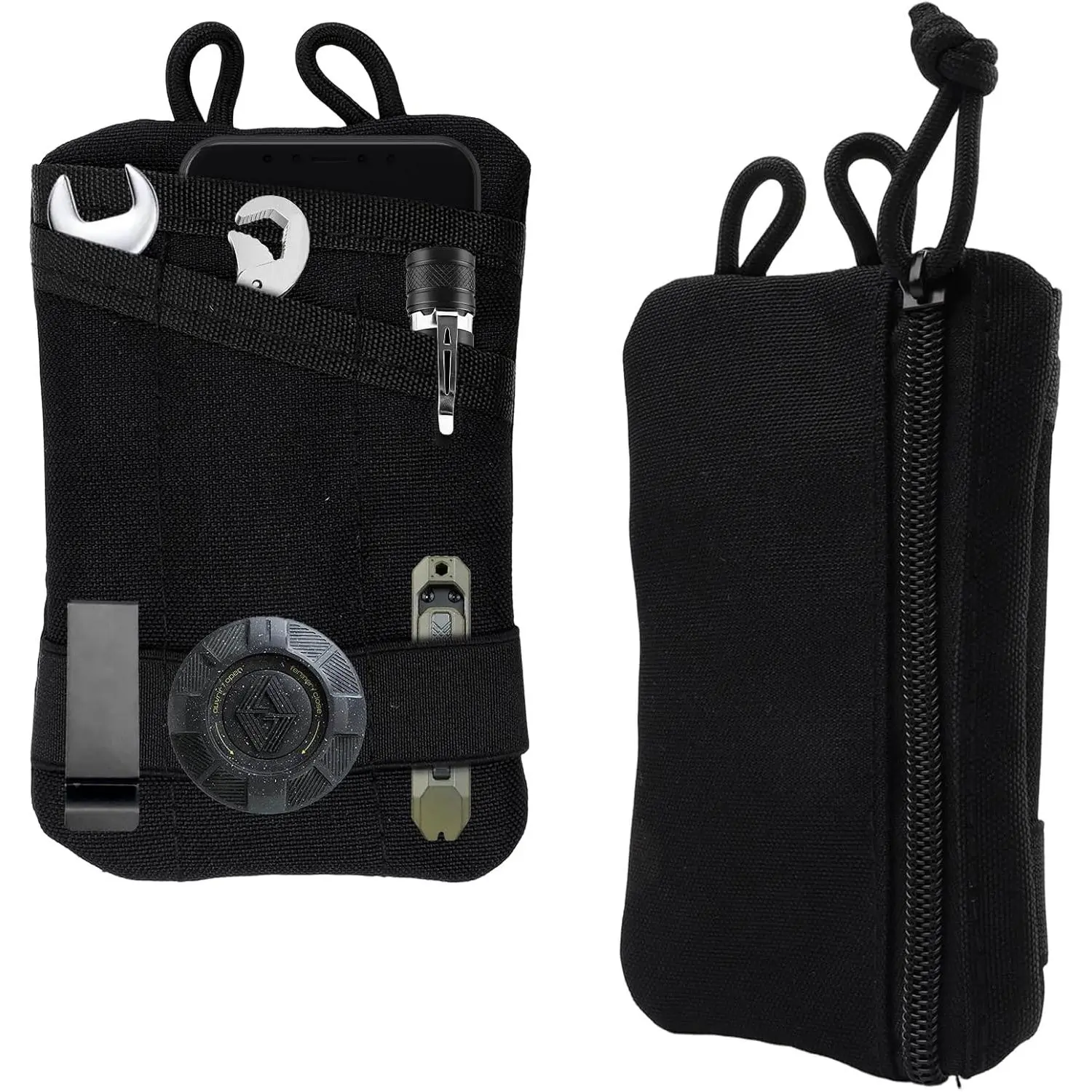 Small EDC Pocket Organizer, 5-Pocket EDC Pouch for Men, Compact EDC Tool Pouch for  Flashlight Pen Multitool, Black EDC Belt Pouch for Daily Carry