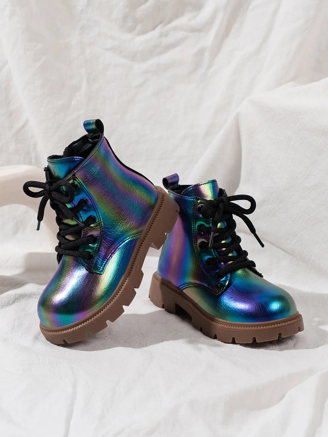 Unisex Rainbow Boots, PU Leather Side Zipper, Anti-Slip Thick Sole, Fall Winter Fashion, Cute Style, Above Ankle Mid-Calf Boots