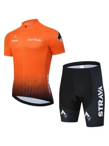 Men's Cycling Short Sleeve Set, Breathable Sportswear, Workout Sets, Road Bike Shirt, Three Back Pockets, Round Neck, Geometric Print, All Seasons