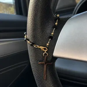 Car Steering Wheel Rosary Religious Car Steering Wheel Suspension Accessories for Car Decoration; Cross Suspension Accessories for Women Men